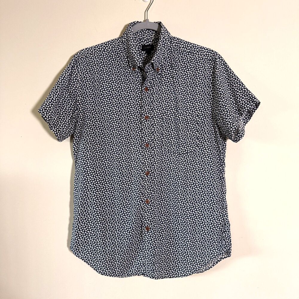 J.Crew Men's Short Sleeve Floral Button Down Shirt Small Navy Blue White Casual